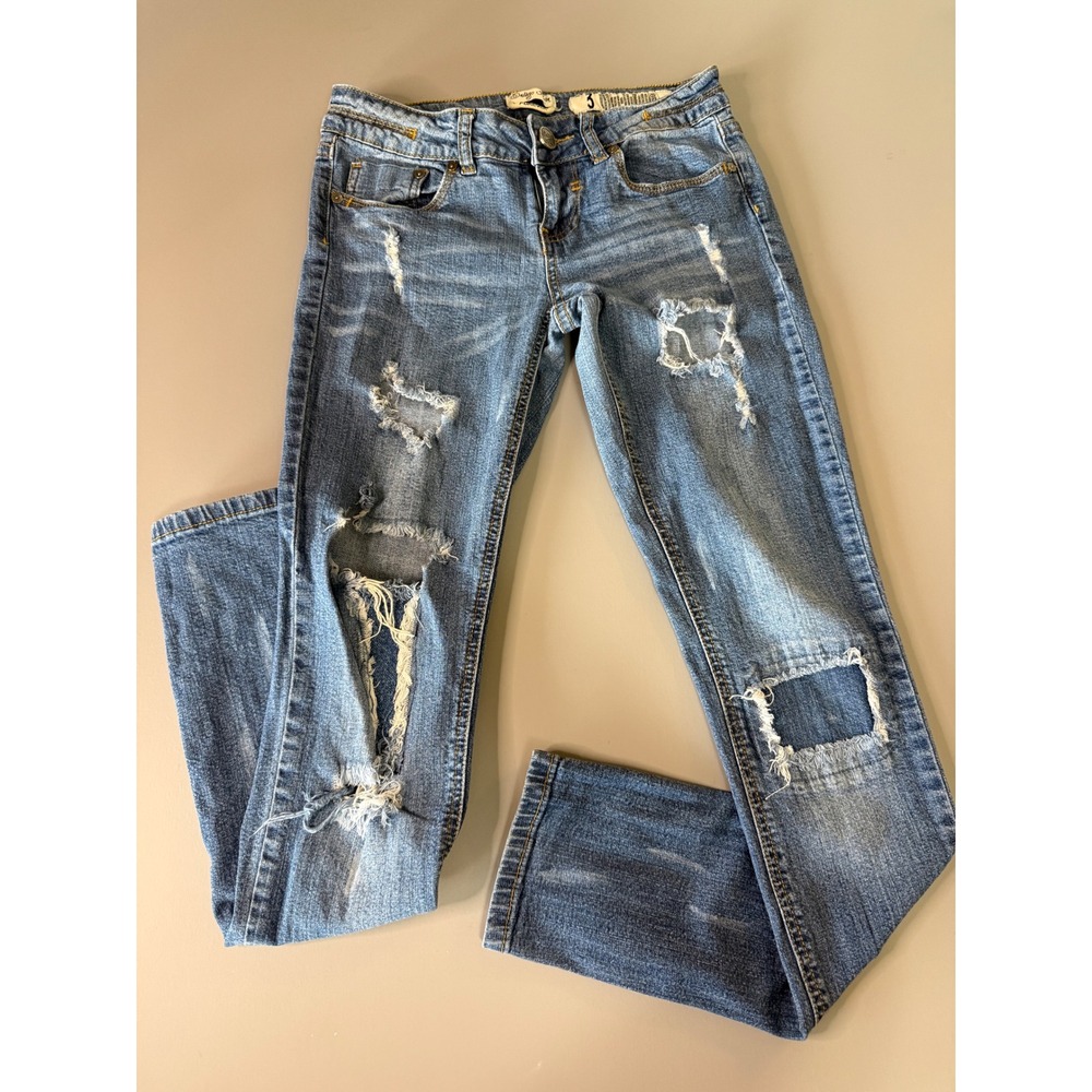 Vintage Indigo Rein Distressed Skinny Jeans Medium Wash Ripped Denim Size 3